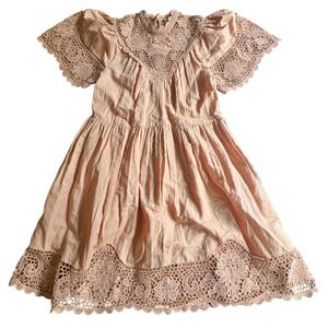 $650 Ulla Johnson Talulah Dress Azalea Pink Linen Blend Eyelet Lace Sz 6/MEDIUM